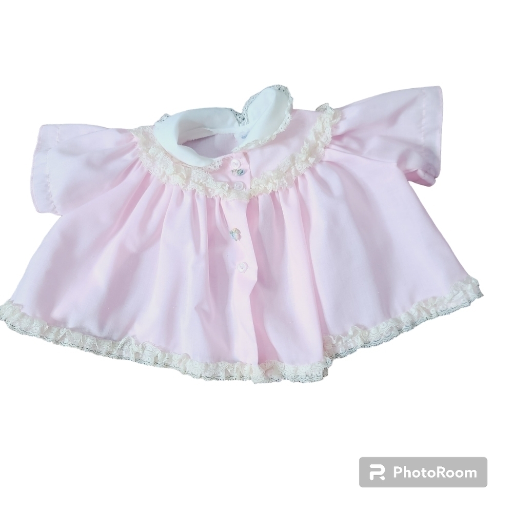 Vintage 70s 80s Baby Girl Pastel Pink Ruffled Dress